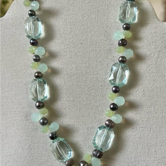 🐠Green Serene Sea Glass & Freshwater Pearl Necklace by Cookie Lee - Picture 2 of 7
